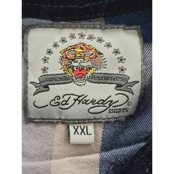 Ed Hardy Shirt Men's Button-Up Long Sleeve Embroidered Flying Eagle 2XL Y2K VTG - Picture 6 of 9